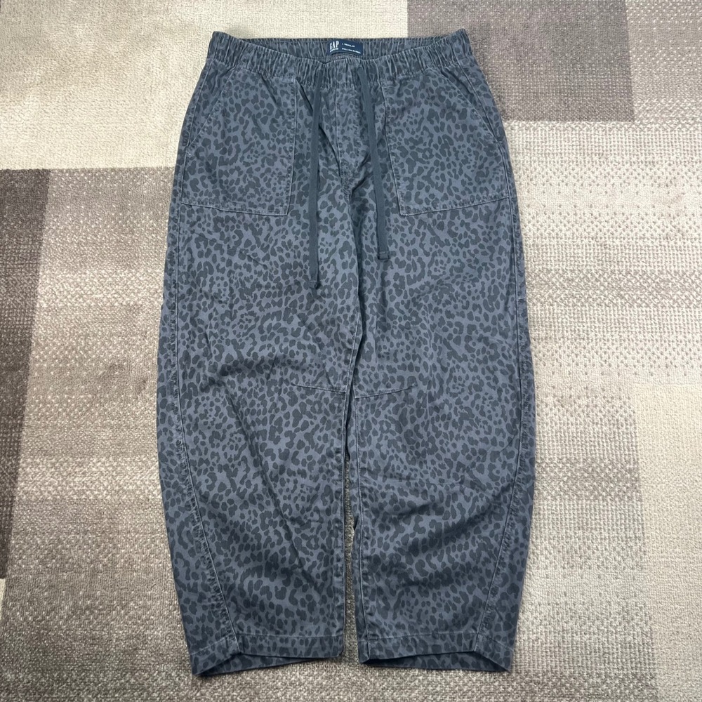 Gap Denim Pull-On Barrel Pants Gray Leopard Print Animal Size L Regular